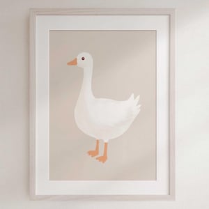 Silly Goose digital print on beige, gender neutral printable wall art for toddler girls and boys room, cottagecore playroom nursery decor