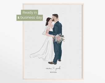 Watercolor Wedding Portrait from Photo, Custom First Anniversary Gift for Him or for Her, Best Printable Personalized Gift for Couples