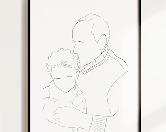 Custom Grandpa and Kids Portrait Drawing, Printable Personalized Gift for Grandparents , Father's Day Gift for Grandpa Portrait from Photo