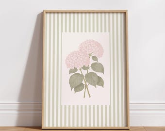 Pink Hydrangea Floral Print: Vintage Cottagecore Wall Art (Digital Download)