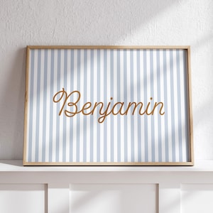 Preppy Baby Boy Name Print for Blue and White Nursery Decor, Custom Printable Above Crib Classic Stripes Toddler Boy Wall Art Name Sign