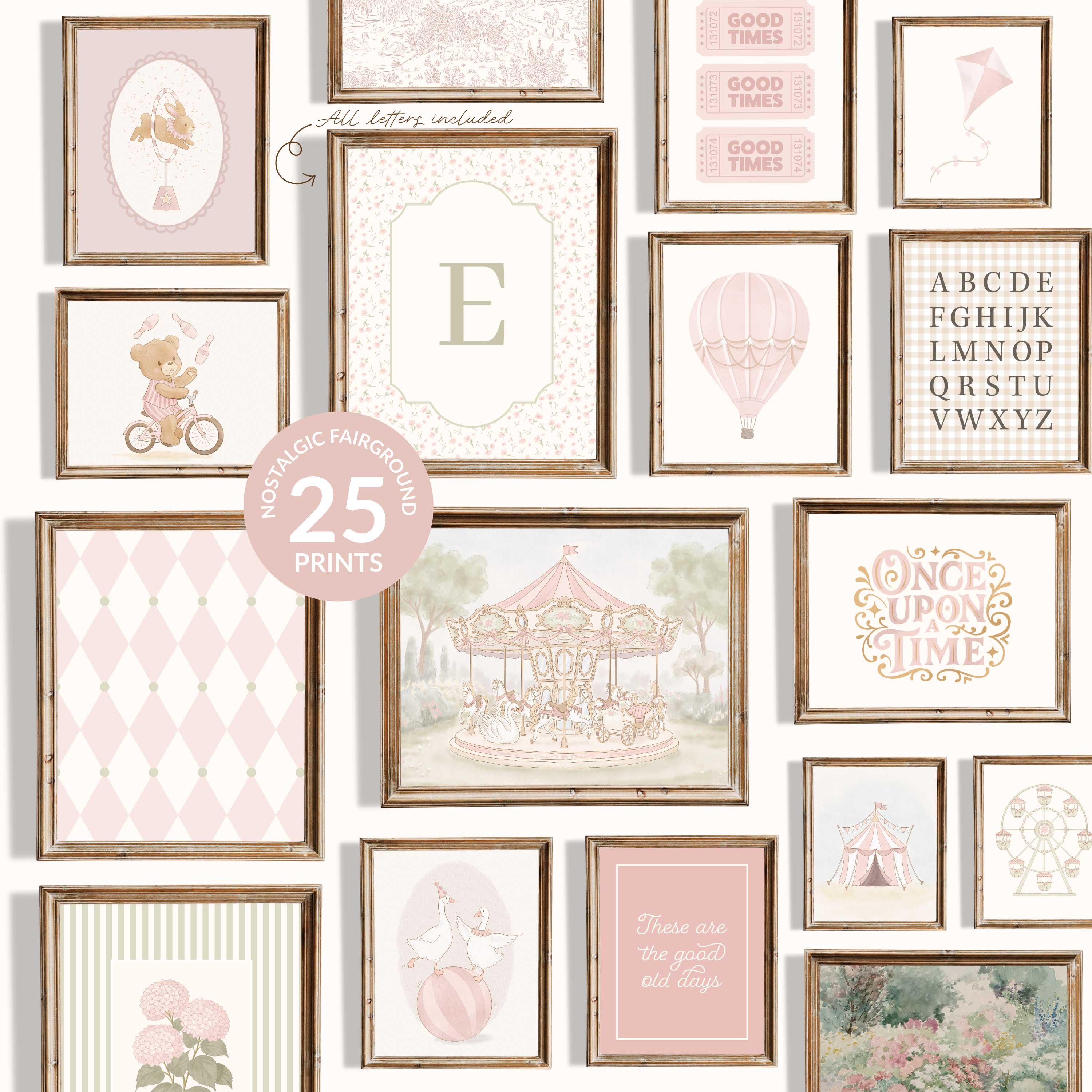 Pink Circus Girl Nursery Gallery Wall Art: Vintage Carousel & Animal ...