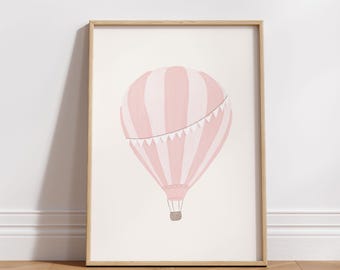 May include: A pink and white striped hot air balloon with a white banner of flags around the top. The balloon is on a white background.