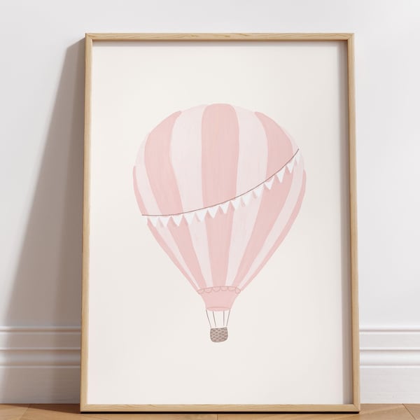 Impression montgolfière rose : décoration de chambre d'enfant vintage (téléchargement numérique)