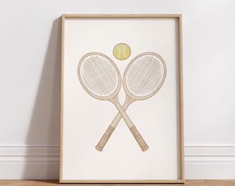 Stampa di racchette da tennis vintage: decorazione per cameretta con sport neutri (download digitale)
