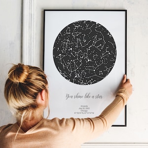 Cadeau d'anniversaire meilleur ami, carte du ciel nocturne, brillez comme une étoile, 16e 18e 18e 21e 30e 40e anniversaire cadeau pour femme petite amie soeur nièce