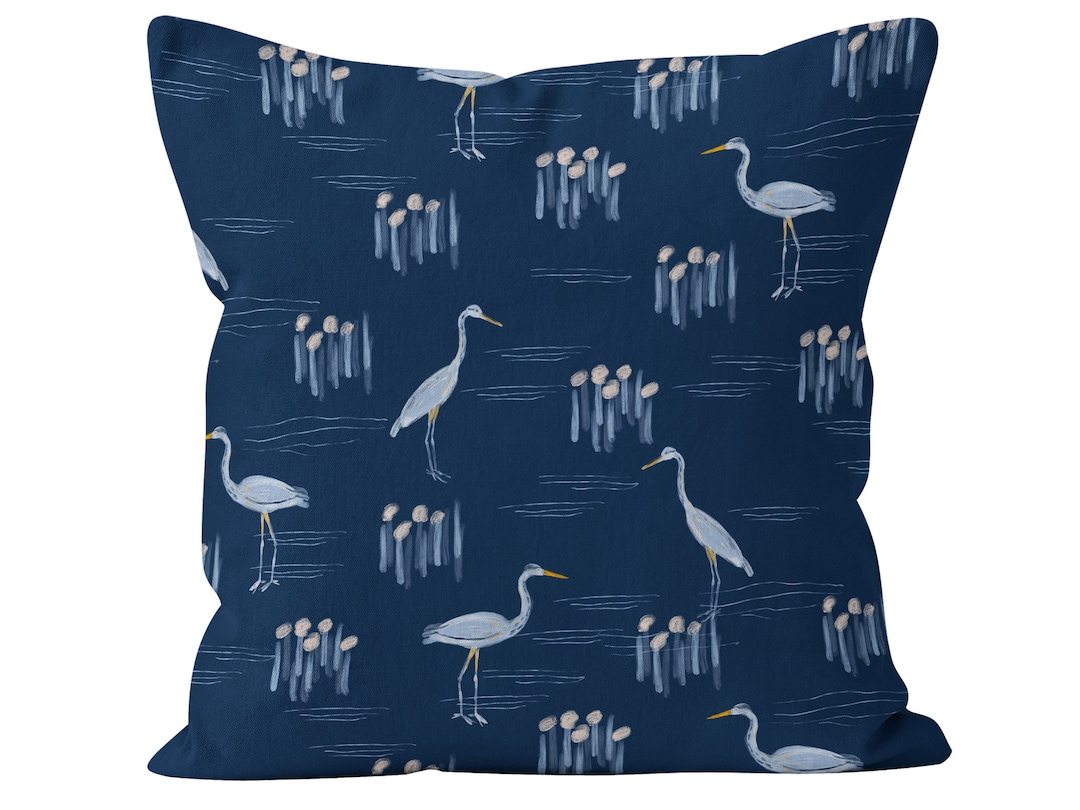 Great Blue Herons Pillow Cover in Navy Blue Pastel Blue Birds Etsy