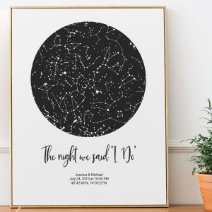 Night Sky By Date Custom Star Map Digital File Download, The night we said I do wedding gift, anniversary gift for wife husband