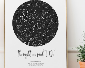 Night Sky By Date Custom Star Map Digital File Download, The night we said I do wedding gift, anniversary gift for wife husband