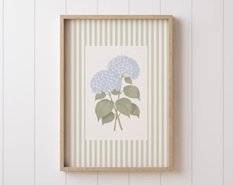Blue Hydrangea Floral Print: Vintage Cottagecore Wall Art (Digital Download)