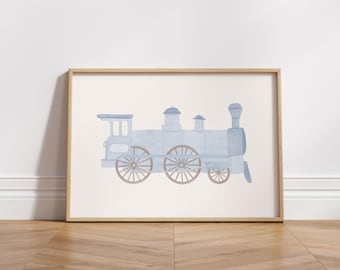 Vintage Steam Train Print: Blue Locomotive Nursery Decor (Digital Download)