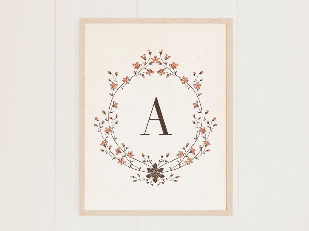 Floral Wreath Monogram Print: Custom Initial Nursery Art (digital ...