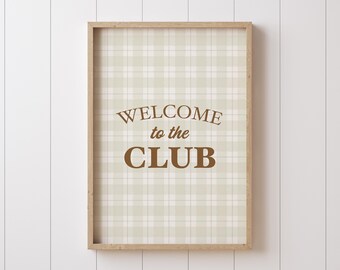 Vintage Sports Nursery Print: Sage Green Tartan, Welcome To The Club Quote (Digital Download)