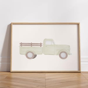 Sage Green Retro Pickup Poster, Watercolor Vintage Truck Wall Art Print for Classic Vehicles Baby Nursery or Toddler Boys Room Decor