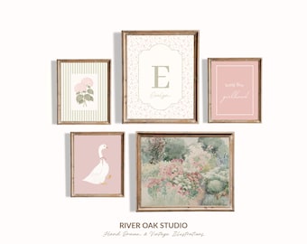 Personalized Cottagecore Girl Nursery Gallery Wall Prints: Pink Custom Name, Goose, Long Live Girlhood