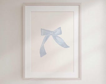 Powder Blue Bow Wall Art: Coquette Nursery Decor (Digital Download)