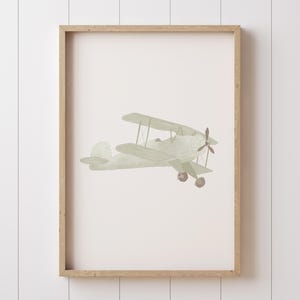 Impression numérique d&#39;avion vintage vert sauge, art mural aquarelle avion pour chambre de bébé voyage ou décoration de chambre pour tout-petits garçons et filles