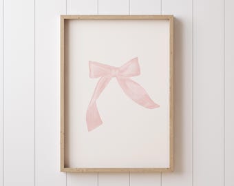 Pink Bow Watercolor Print: Coquette Nursery Wall Art (Digital Download)