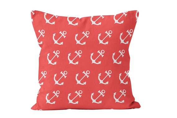 Coral Anchor Pillow Cover Pink Anchor Pillow Cover Coral Etsy