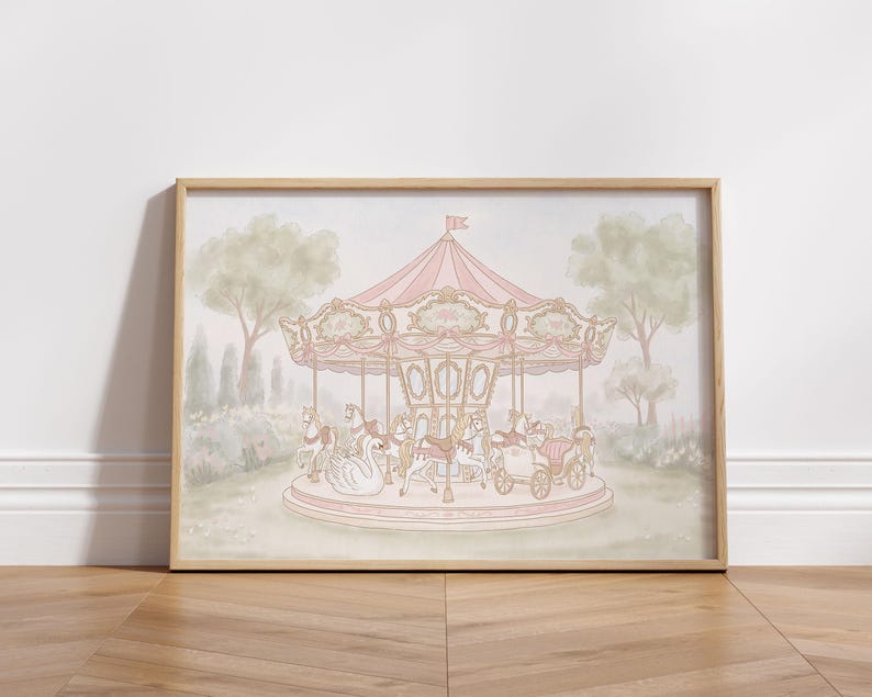 Pink Circus Girl Nursery Gallery Wall Art: Vintage Carousel & Animal ...