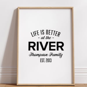 Custom River House Family Name Sign Printable Poster, Personalized Established Print Housewarming Gift River decor Digital Download