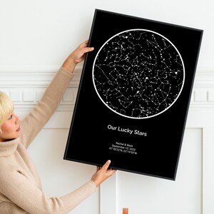 Impression de carte du ciel des étoiles porte-bonheur, carte des étoiles personnalisée 100 % précise, idée cadeau d'anniversaire, cadeau de mariée personnalisé cadeau de dernière minute pour elle lui