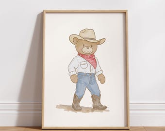 Cowboy Teddy Bear Nursery Print: Vintage Western Decor (Digital Download)