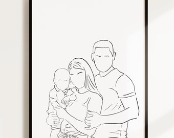 Custom Family Portrait from Photo, Digital Download Last Minute Gift, Couple Faceless Portrait, Personalized Mother's Day Gift for Wife