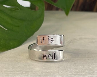It is Well Ring | It is Well With My Soul | Scripture Ring | Christian Jewelry | Bible Study Gift | Christian Gift for Women