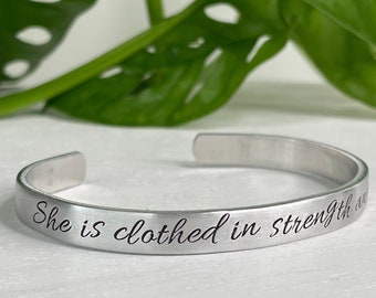 She Is Clothed In Strength and Dignity | Proverbs 31:25 | Proverbs 31 Wife | Scripture Bracelet | Christian Gift For Her | Mothers Day Gift