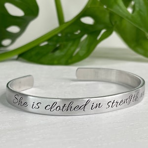 She Is Clothed In Strength and Dignity | Proverbs 31:25 | Proverbs 31 Wife | Scripture Bracelet | Christian Gift For Her | Mothers Day Gift