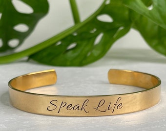 Speak Life | Proverbs 18:21 | Bible Verse Scripture Bracelet | Inspirational Mantra Cuff  | Confirmation Gift | Christian Jewelry Gift