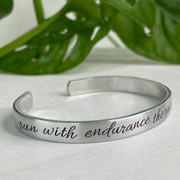 Run With Endurance the Race Set Before You | Hebrews 12:1 | Scripture Bracelet | Encouragement Gift | Runner Bracelet | Christian Gift |