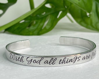With God All Things Are Possible | Matthew 19:26 | Scripture Bracelet | Christian Gift for Women | First Communion | Confirmation Bracelet