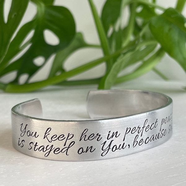 Isaiah 26:3 | You Keep Her In Perfect Peace Because She Trusts In You | Scripture Bracelet | Christian Gift for Her | Encouragement Gift