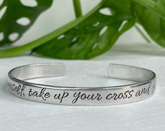Deny Yourself, Take Up Your Cross, and Follow Me | Matthew 16:24 | Scripture Bracelet | First Communion | Confirmation | Baptism Gift