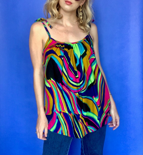 M | 70's Multi Color Psychedelic Print Tank Top