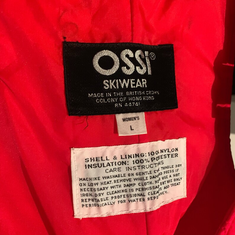 80s Red Ossi Skiwear Ski Overall Jumpsuit w Front Zipper SM