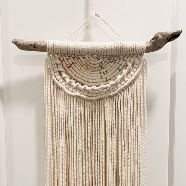 Simple Macrame Wall Hanging with Color ~ Local Drift Wood - BOSTON