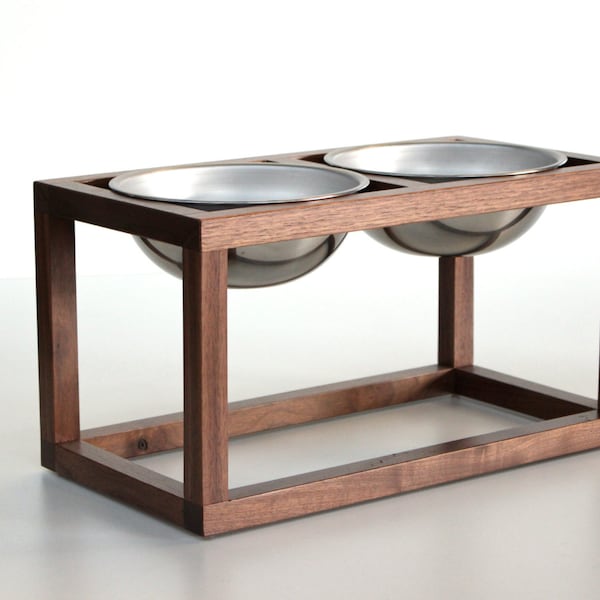 Minimalist Modern Wood Dog Feeder - Double