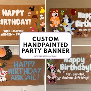 Custom Handpainted Birthday Party Banner, Kraft Paper Banner, Custom Party Banner, Birthday Party Banner, Custom Birthday Banner