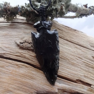 Large Arrowhead Black Obsidian necklace /protection Dragon Glass healing stones
