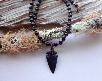 Black Tourmaline and Arrowhead Obsidian / protection necklace gift idea