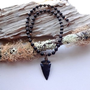 Schwarzer Turmalin und Pfeilspitzen Obsidian / Schutz Halskette Geschenkidee