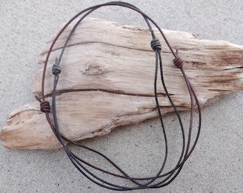 Adjustable Leather Cord Necklace - Simple Mens Choker