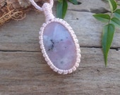 Pink Opal macrame necklace pink stone pendant for sister Heart Chakra healing stones Bohemian style jewelry sweetheart gift necklace