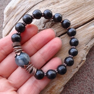 Stretcharmband zwarte toermalijn en chrysoberyl, edelstenen sieraden, armband voor elke dag