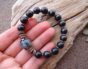 Black Tourmaline and Chrysoberyl stretch bracelet, gemstones jewelry, everyday bracelet
