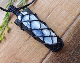 Black Tourmaline and Blue Kyanite pendant /Healing Crystal Necklaces