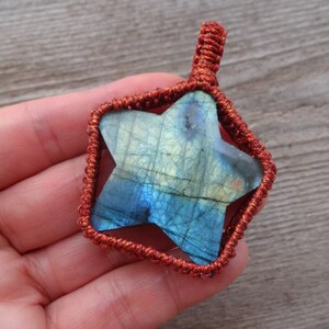 Blue Labradorite Star macrame pendant, Chakra necklace, Gemstone pendants, jewelry for couples, gift for her him image 5